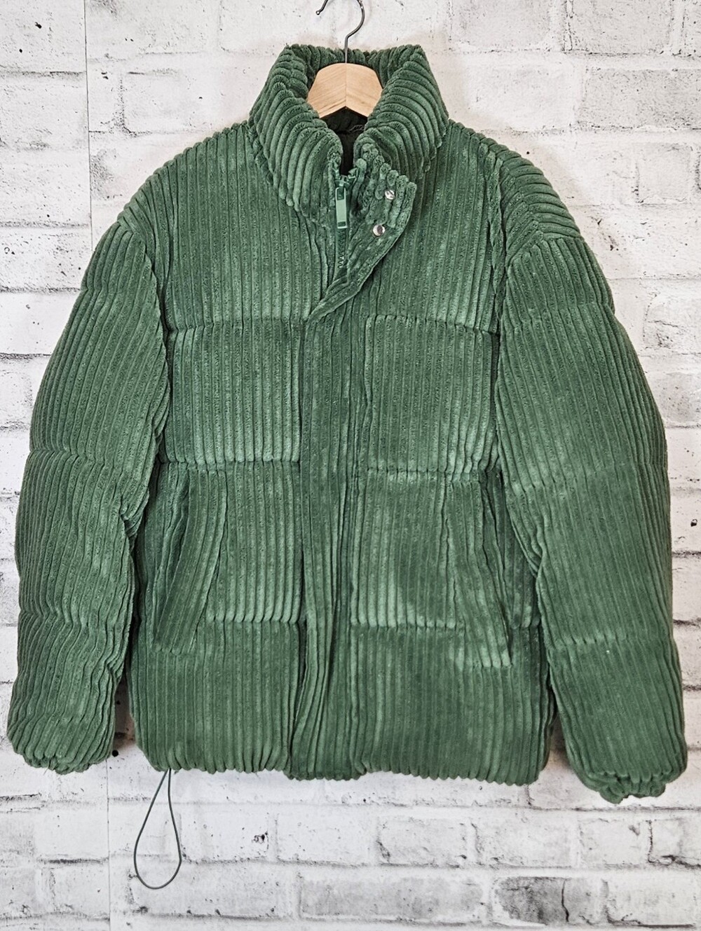 Zara Womens Green Corduroy Puffer Jacket Oversized High Collar Size S M